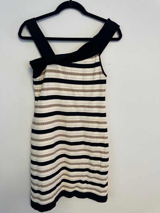 LeLisBlanc Dresses & Skirts - Asymmetrical One-Shoulder Striped Knit Dress in Black and Cream